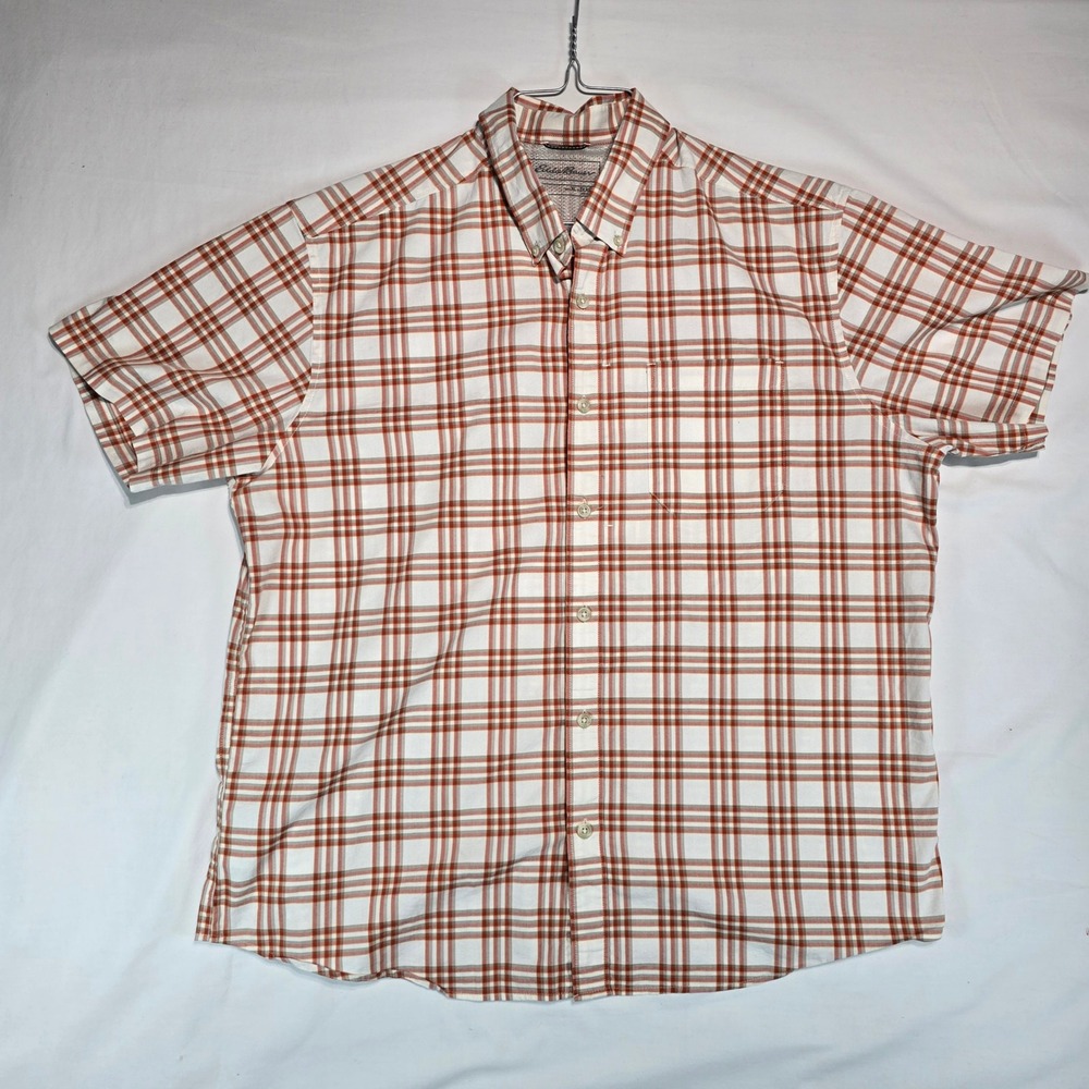 Eddie Bauer Mens XL Classic Fit Short Sleeve Plaid Shirt Terracotta 0612
